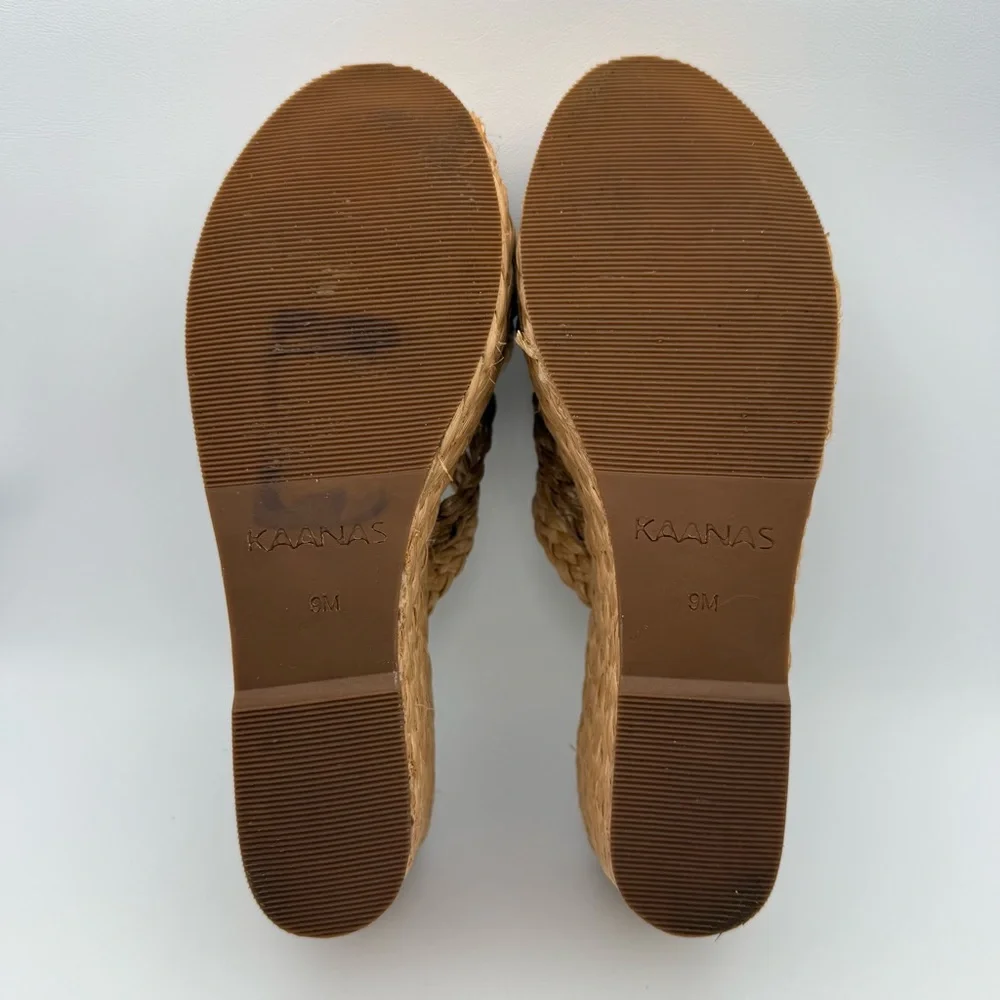 KAANAS Guadalupe Raffia Basket Wedges Platform Natural Tan 9 Neutral Handmade